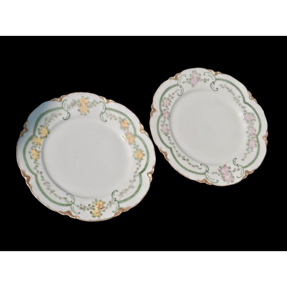 Antique Haviland Limoges Plates - Rose Floral Gold Trim, Set of 2